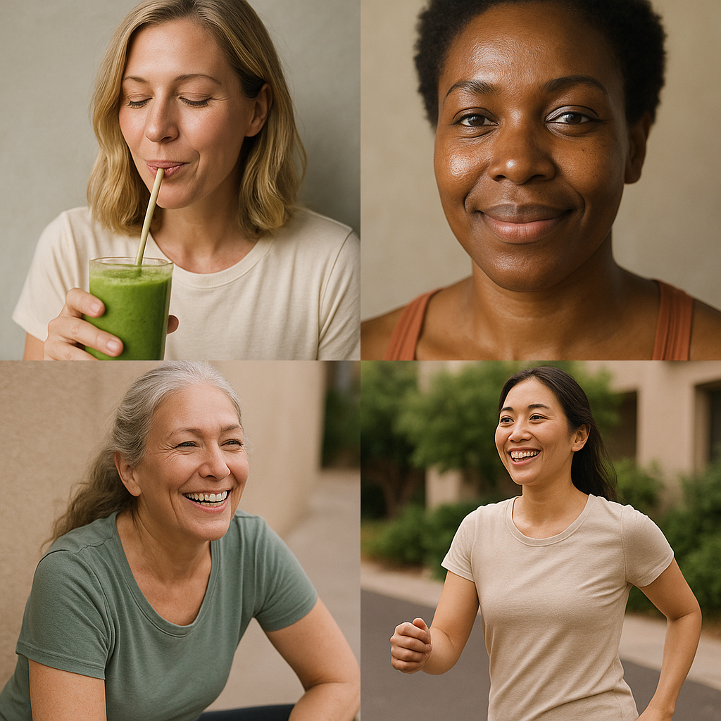 Woman feeling vibrant and healthy, embodying the 'inside-out' radiance supported by holistic wellness."