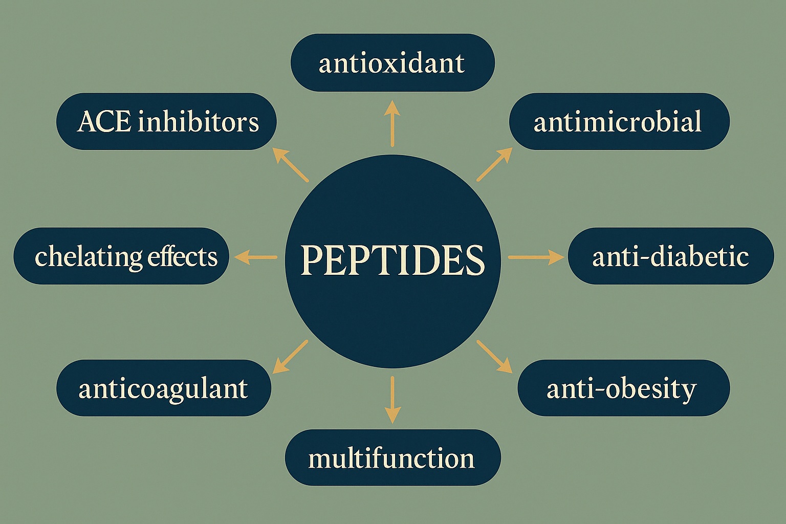 A visual representation showcasing various benefits associated with collagen peptides, possibly icons or illustrations depicting youthful skin, healthy joints, strong bones, and a balanced gut.