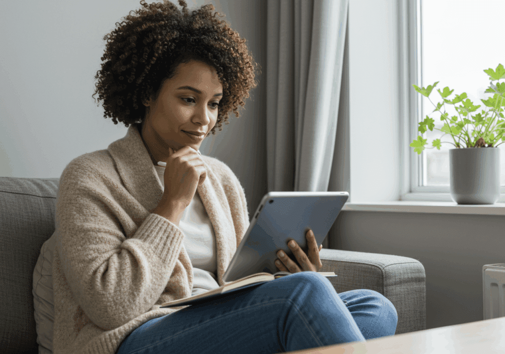 Confident woman feeling empowered and informed about her holistic wellness journey